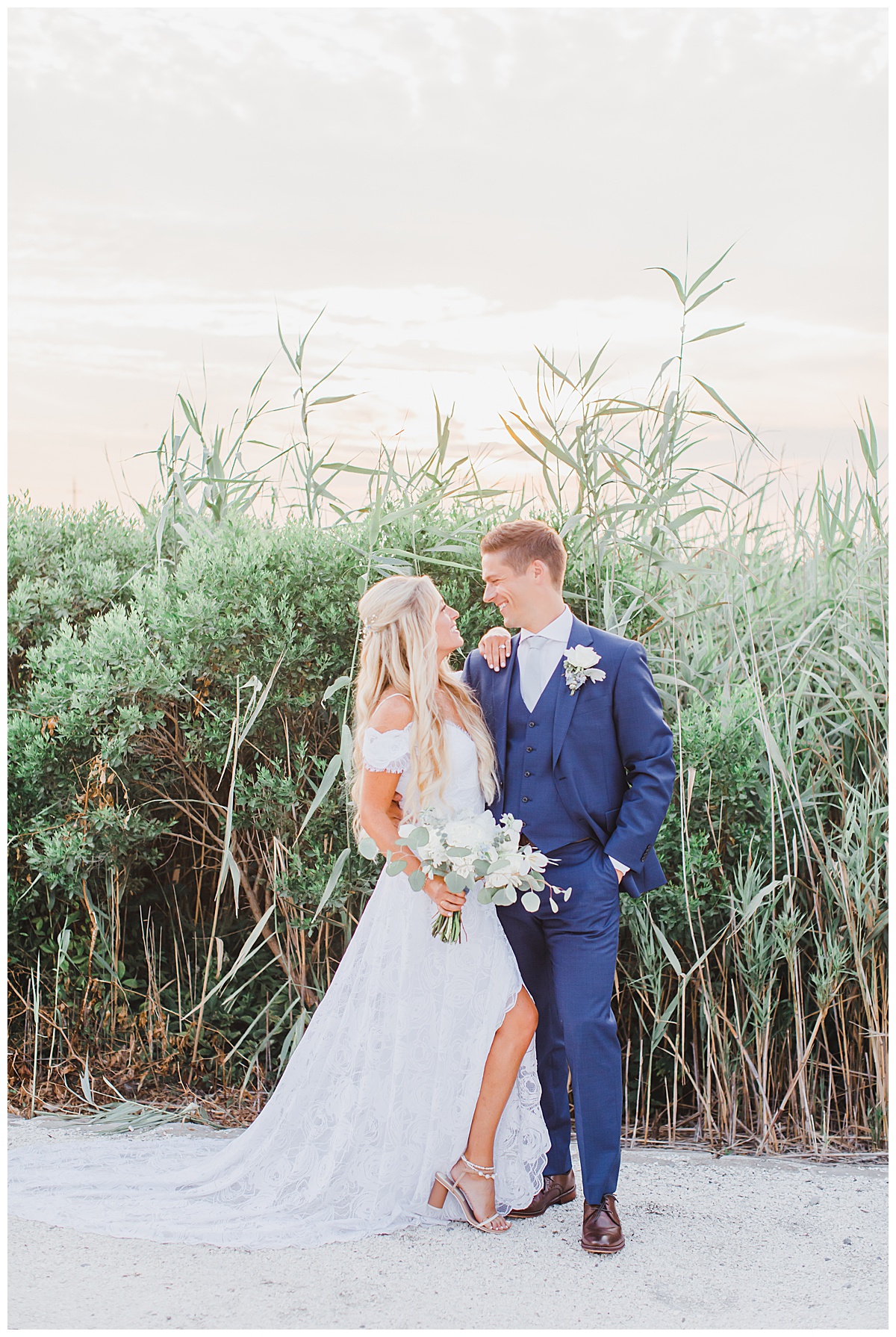 Bride and Groom High Grass Sunset 