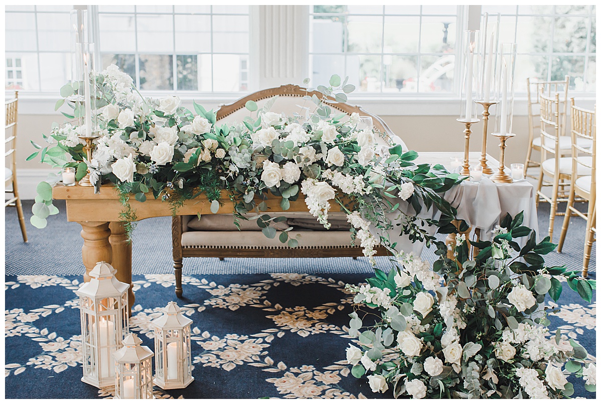 White and Green Cascading Florals Wedding Head Table 