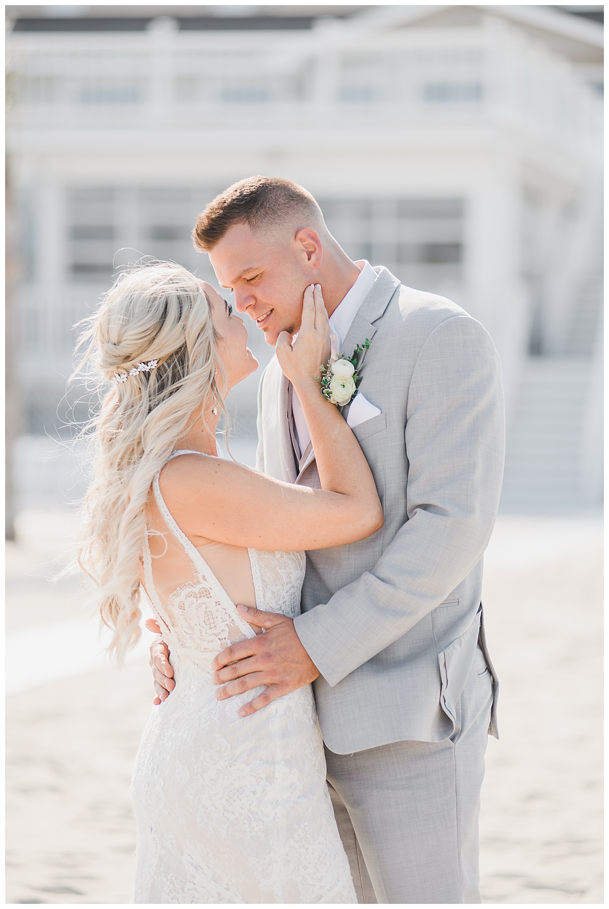 Bride and Groom light and airy portraits on beach 