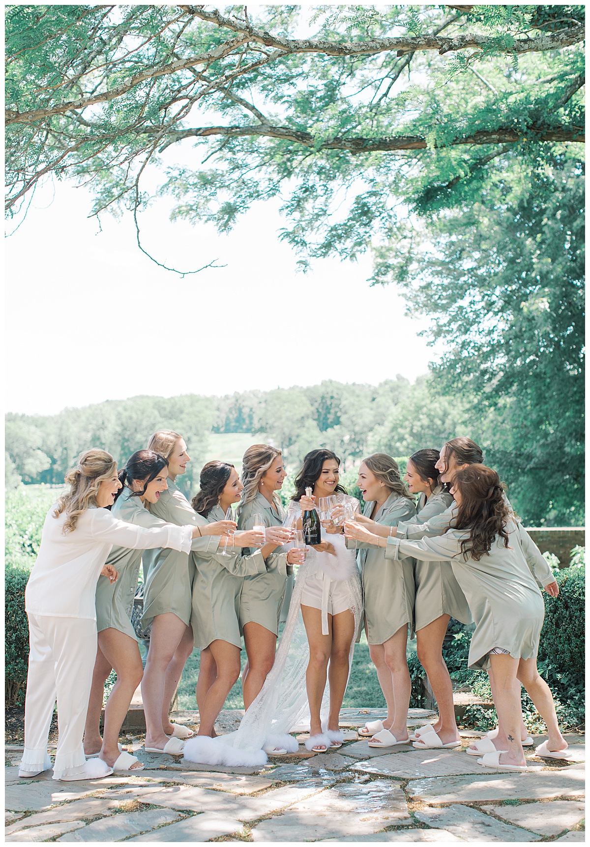 bridesmaids in robes on wedding day at Hamilton farm golf club 