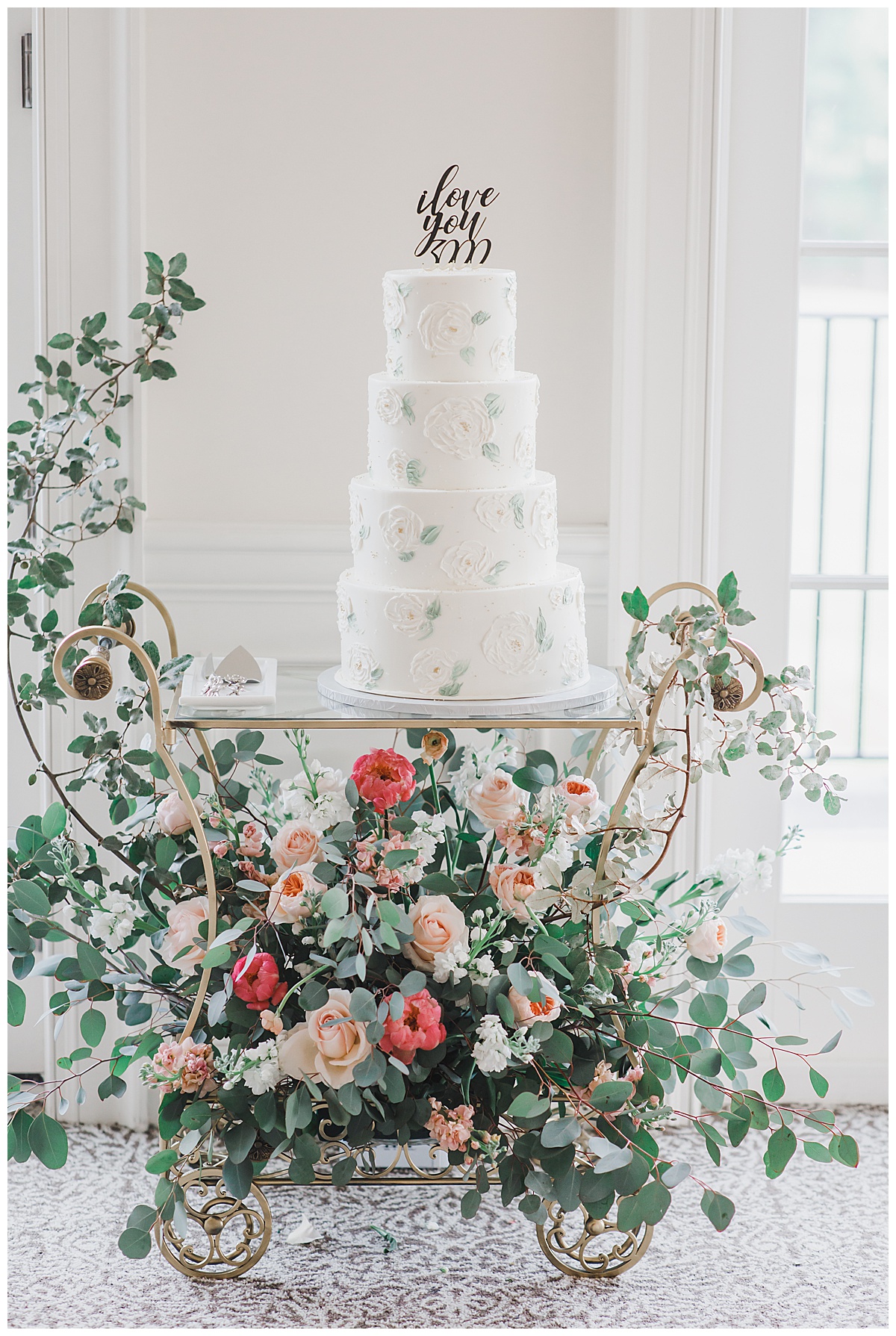 wedding cake with beautiful flower display