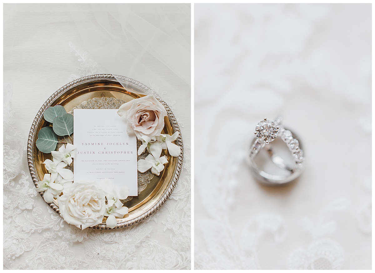 ring and invitation on tray 