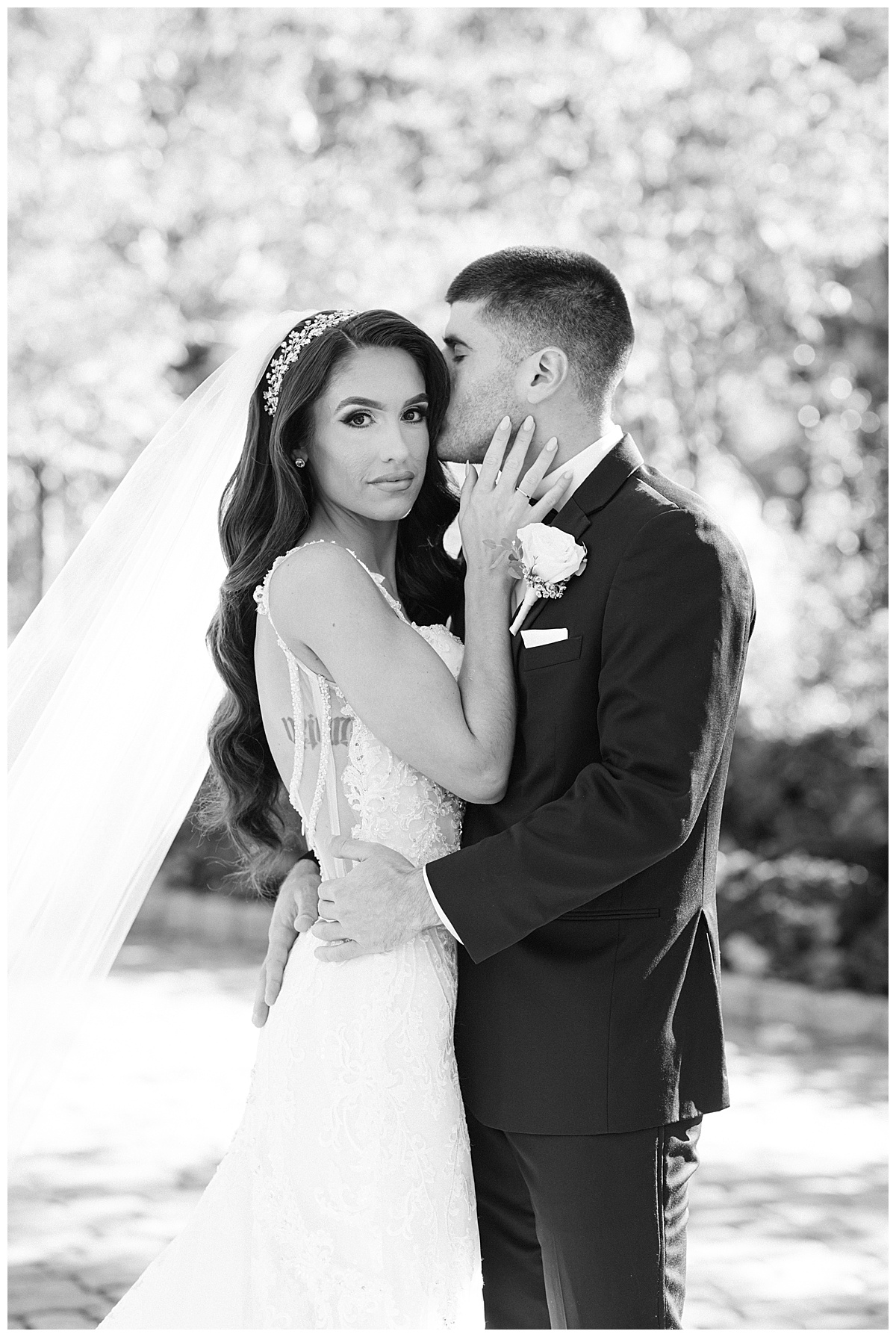 black and white of bride and groom 