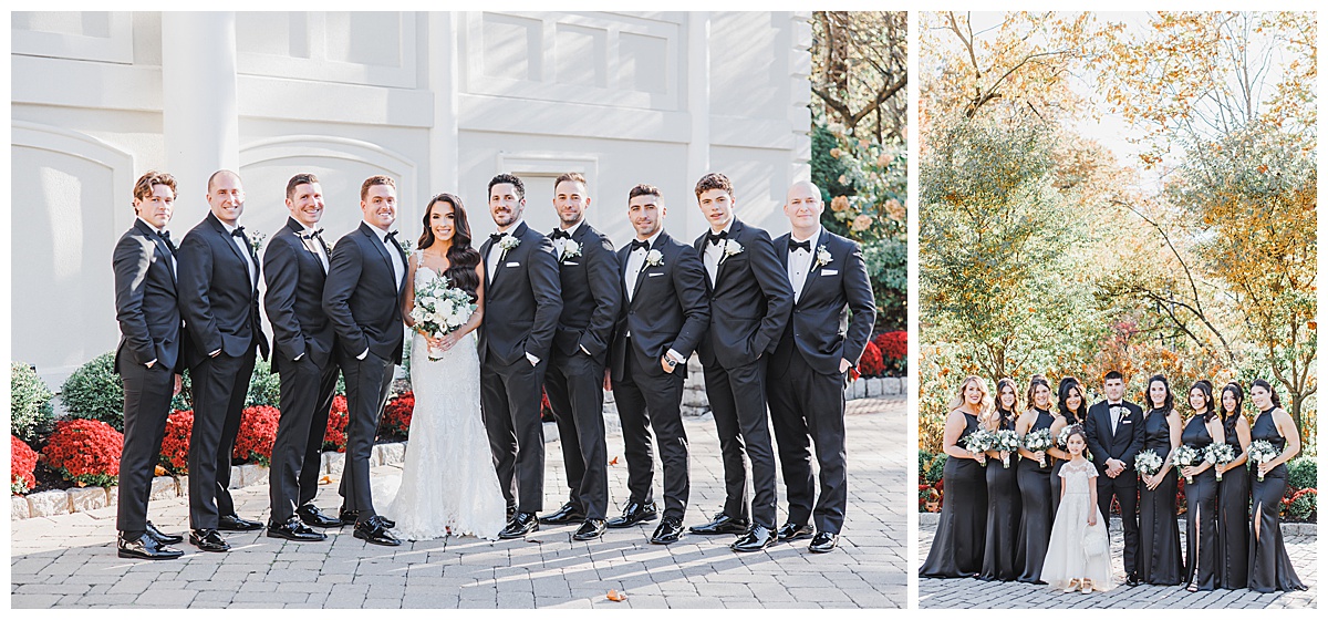 groomsmen with bride and groom with bridesmaids 