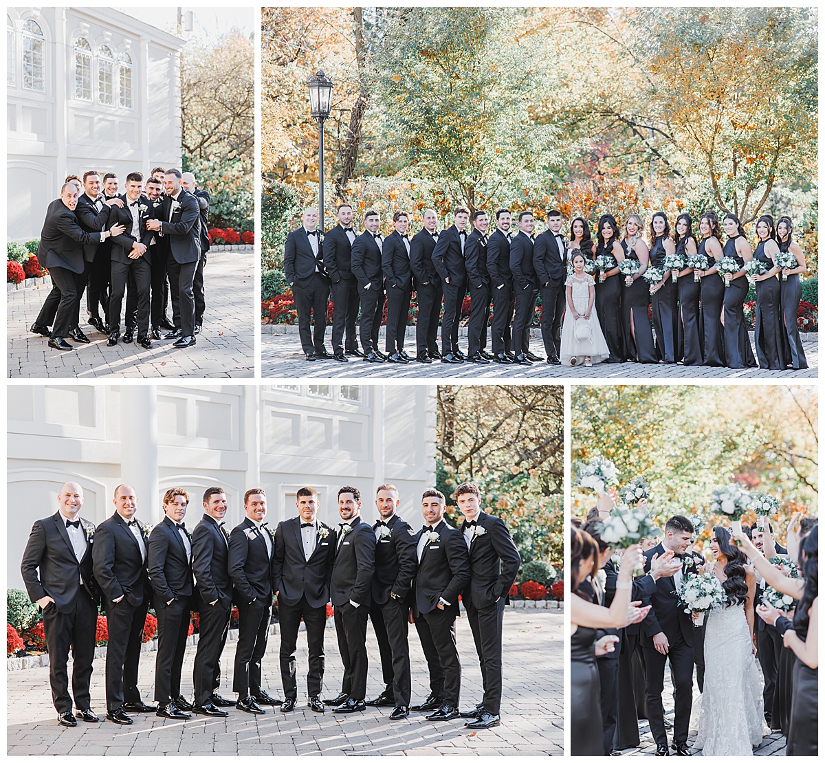 bridal party in black at naninas in the park 