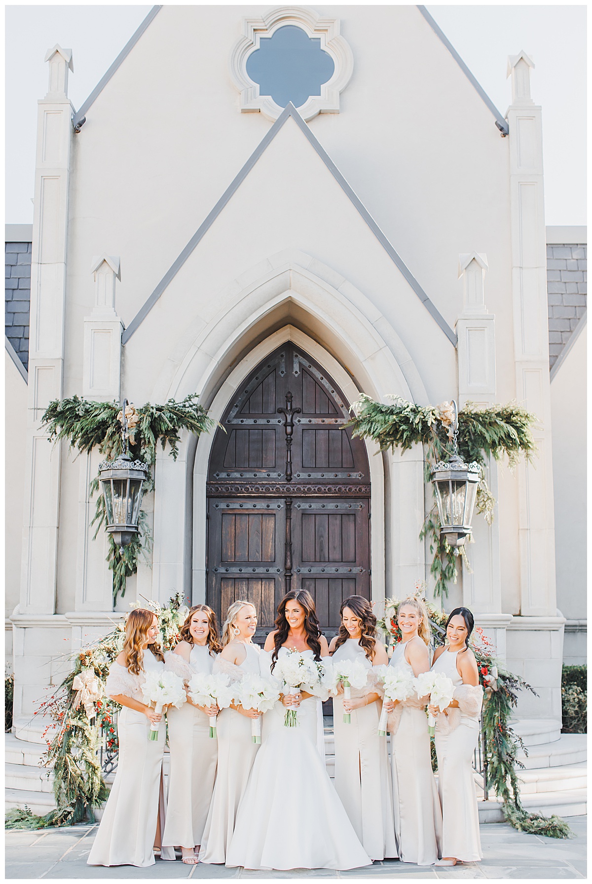 bridesmaids in front of chapel at park chateau 
