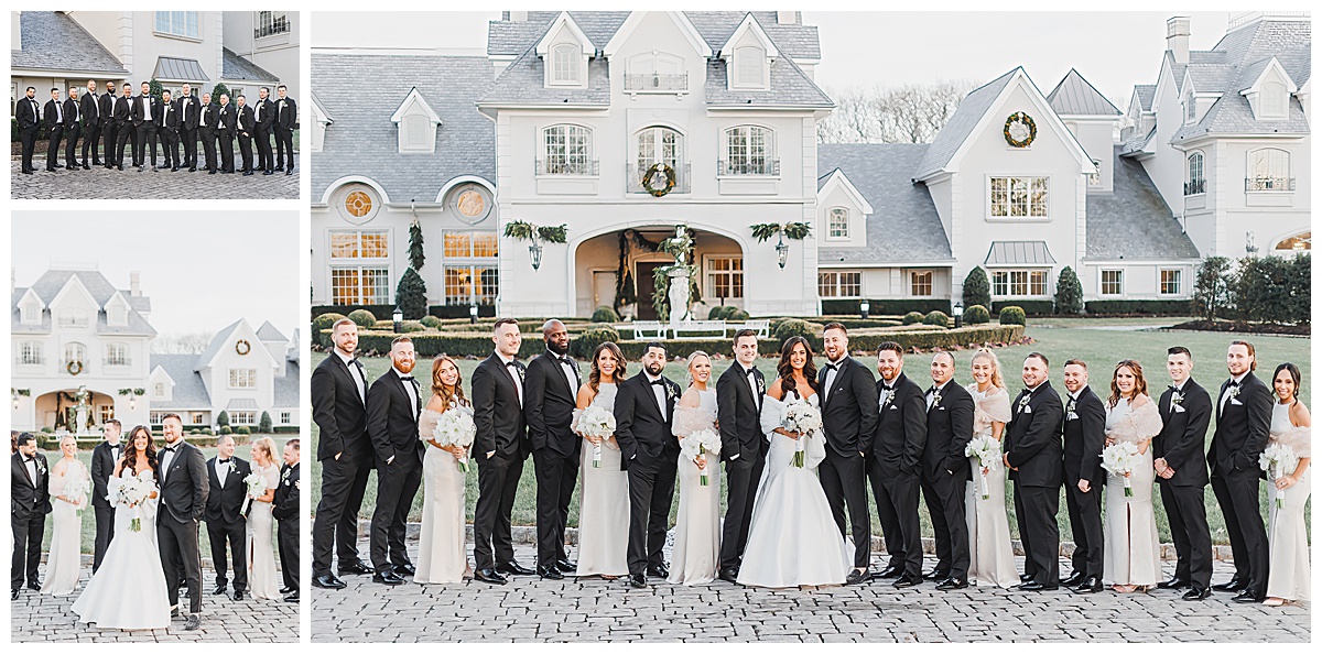 bridal party in front of park chateau 