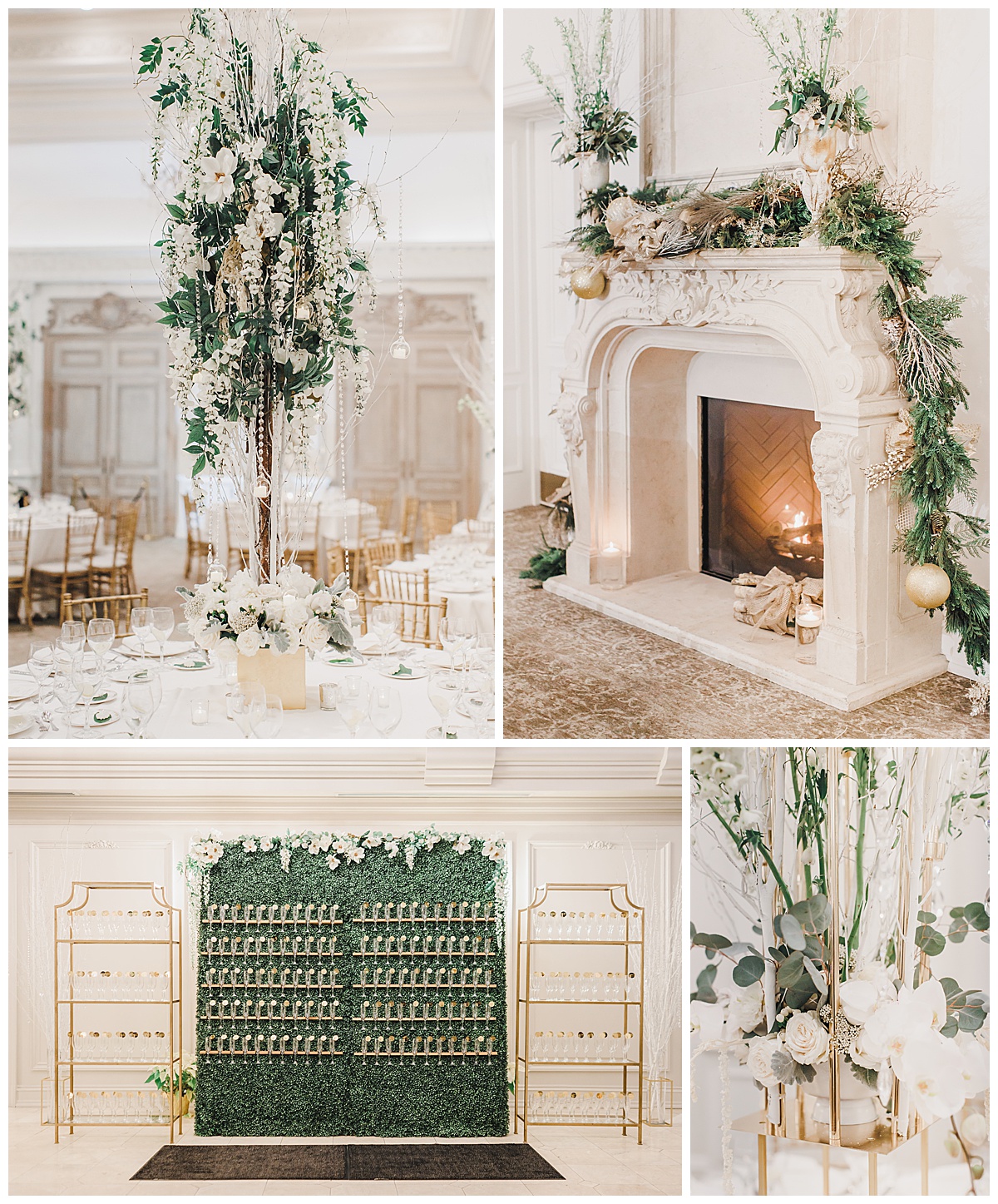 white and green floral arrangements at park chateau 