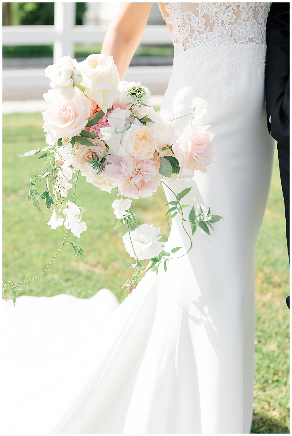 brides bouquet with roses and peonies 