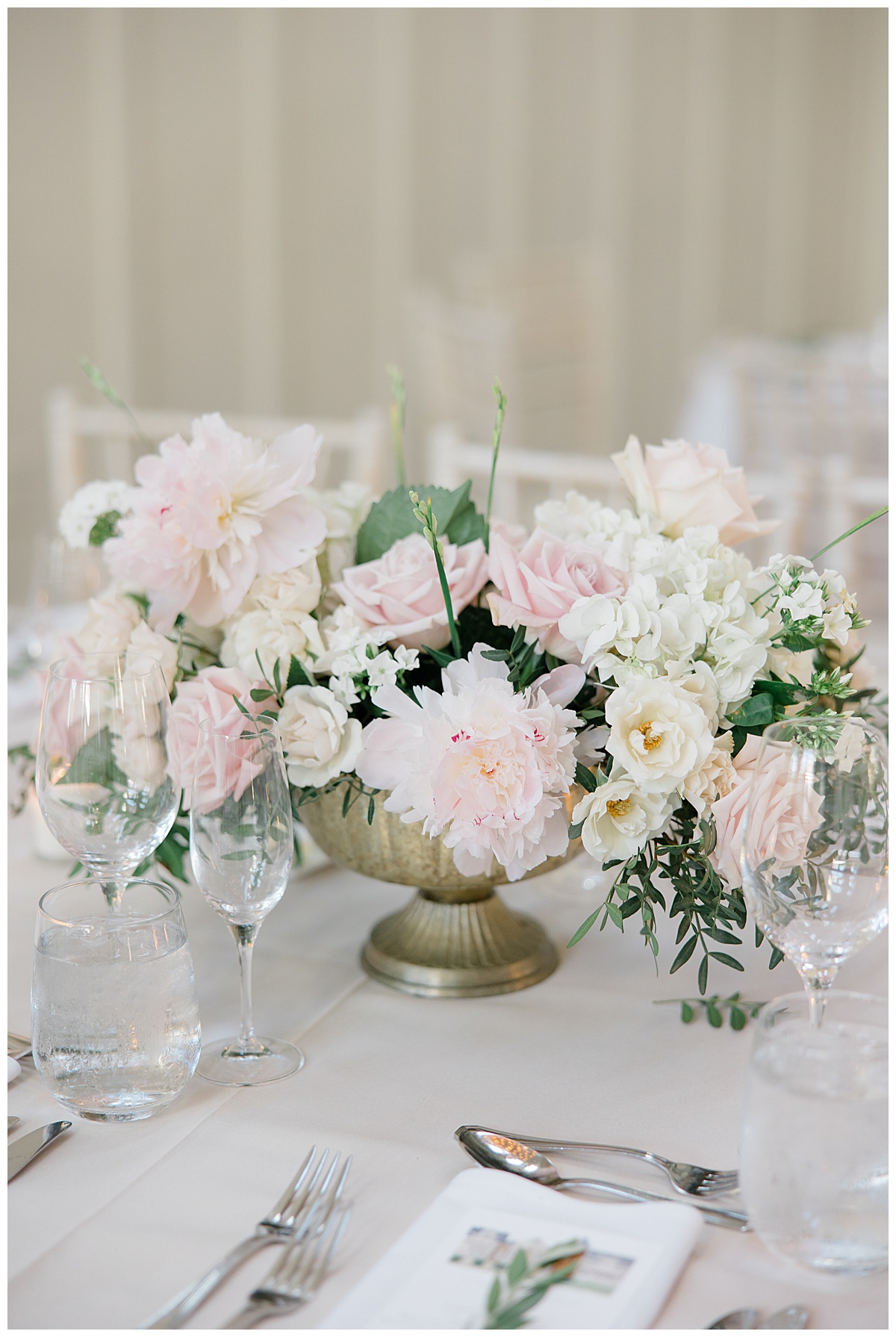 peonies in centerpieces at Ryland inn 