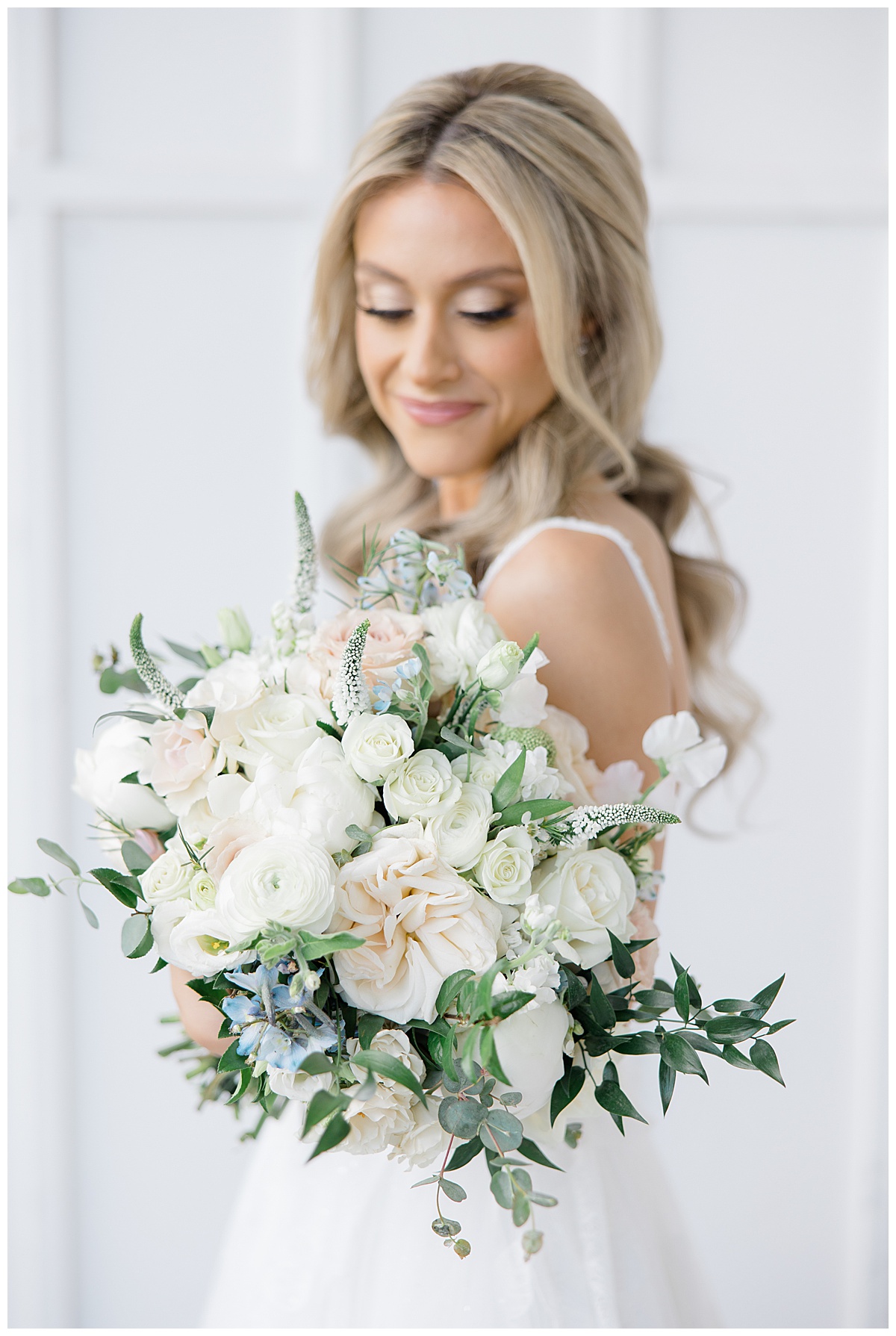 white and green florals with peonies bouquet 