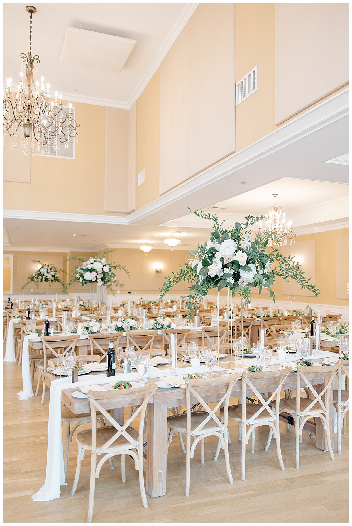 bear brook valley reception room with neutral florals 