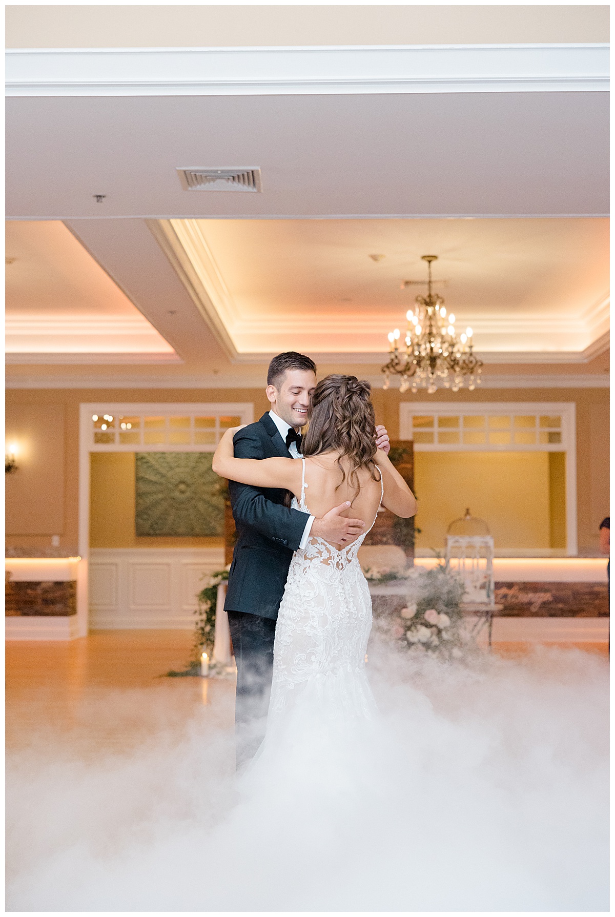 bride and groom first dance on clouds 
