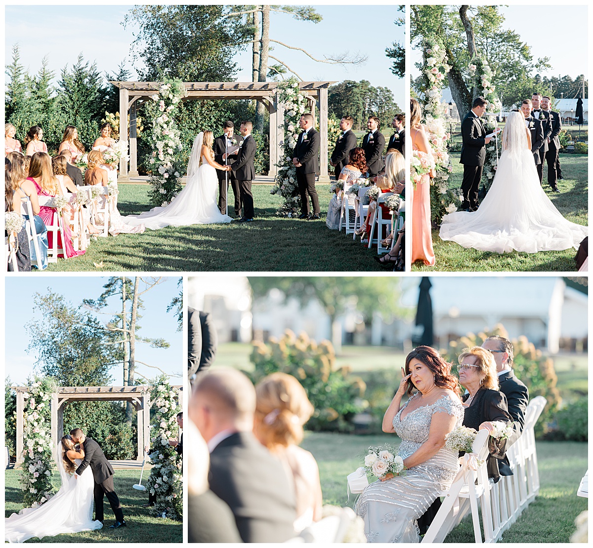 Bride and groom ceremony in garden at Renault Winery. 
