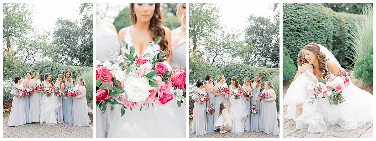dusty blues and bright pink bridal party
