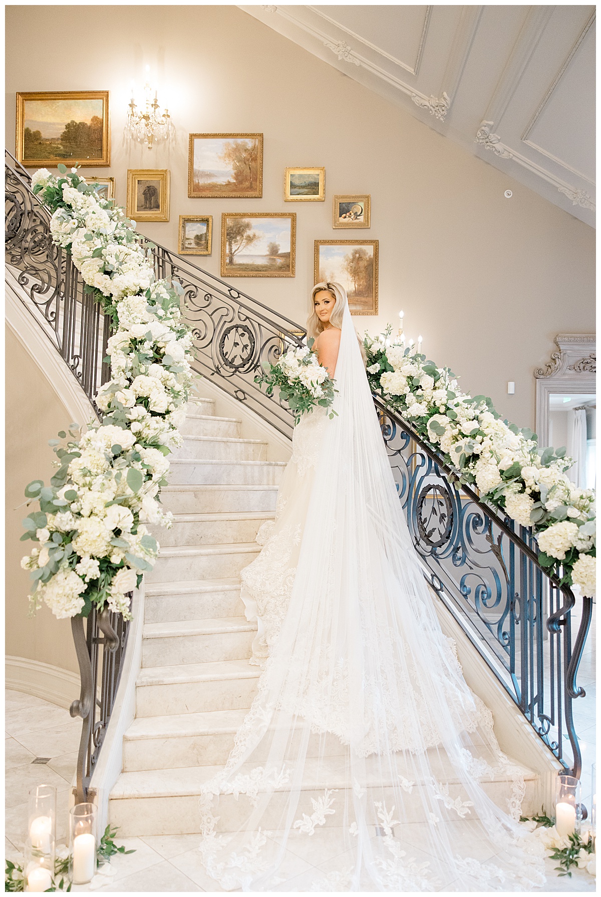 bride on staircase at park chateau 
