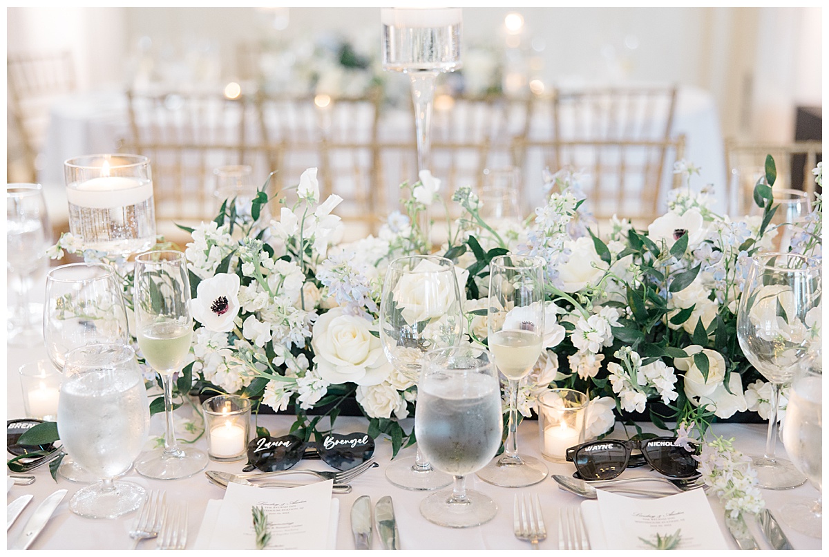 The Ryland Inn Ballroom with white and green florals 
