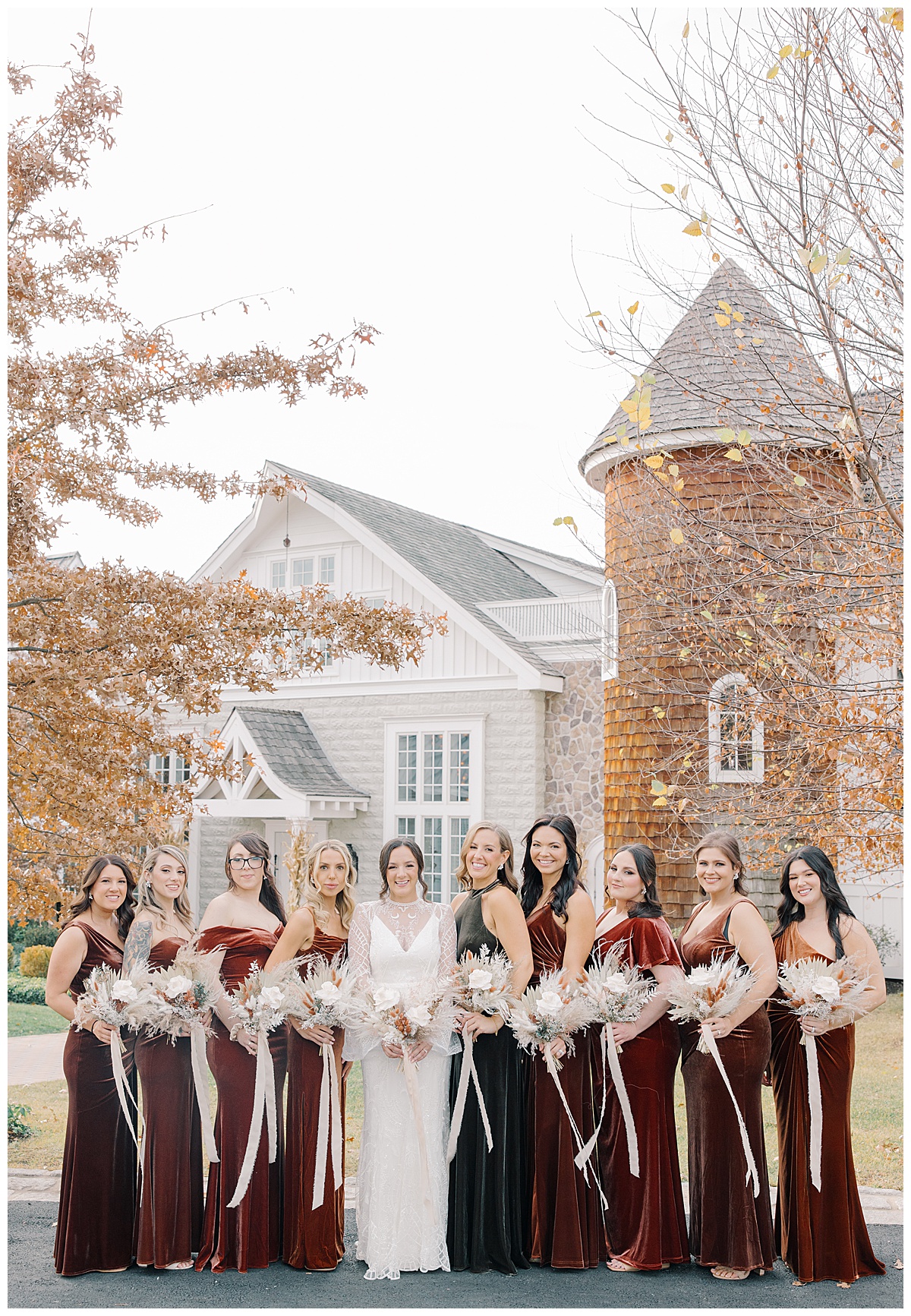 Bridal party in front of silo at The Ryland Inn in Whitehouse Station. 