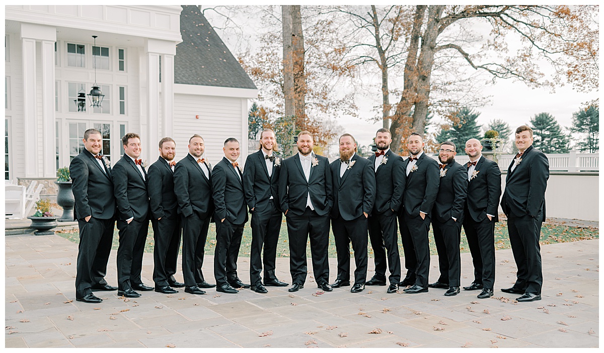 Groomsmen in black suits on wedding day at The Ryland Inn in Whitehouse Station. 