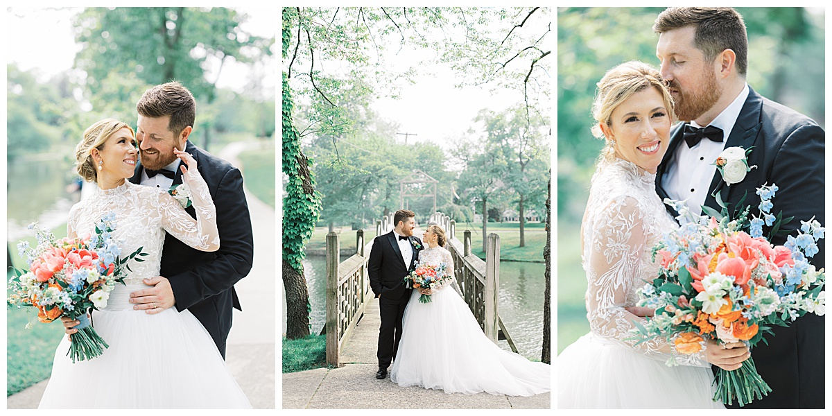 Bride and groom on the bridge at Divine Park in Spring Lake, NJ. 