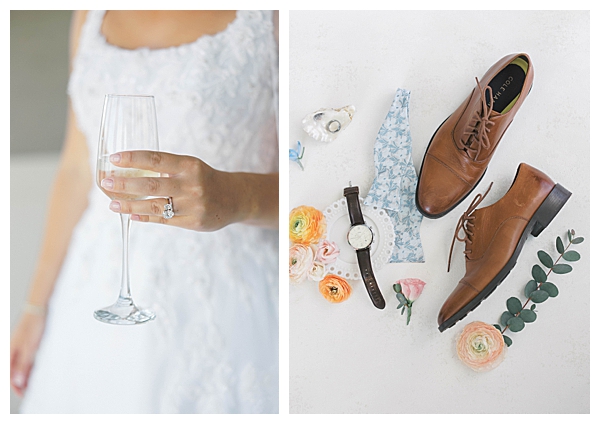 Bridal prep with soft blush and blue wedding color palette