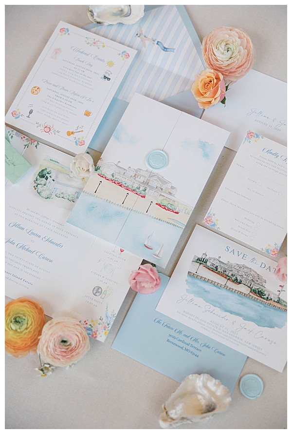 Bride details with blush and blue tones at coastal NJ wedding venue