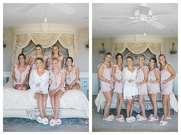 Jillian getting ready at Bonnet Island Estate with soft blue and pink wedding details