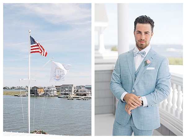 Groom laughing with groomsmen during wedding morning