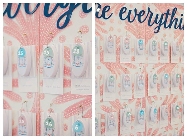 Nantucket-inspired wedding reception details with blush florals