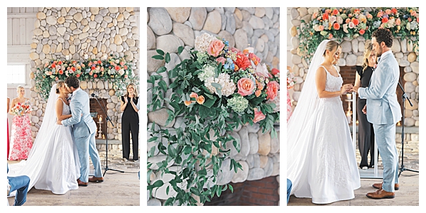 Bride and groom exchanging vows at waterfront NJ wedding