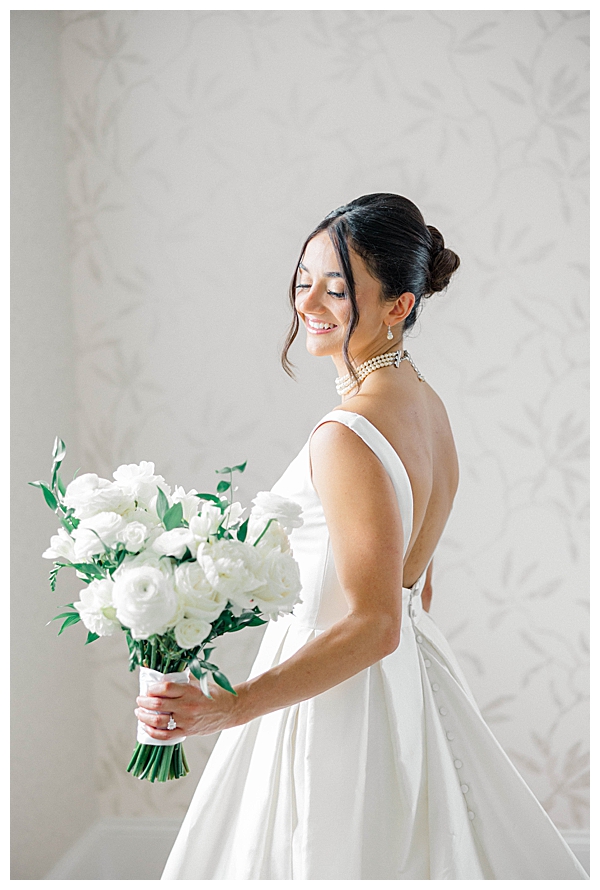Bridal portrait in white bridal suite