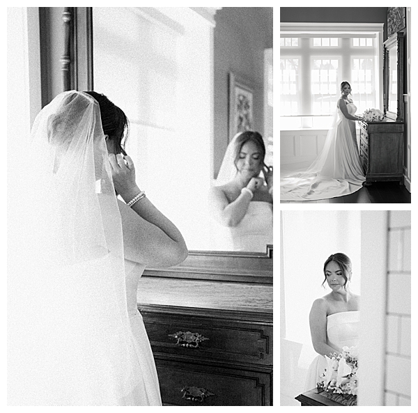 Bright and airy bridal suite at the Ryland Inn with lace gown and bridesmaid details
