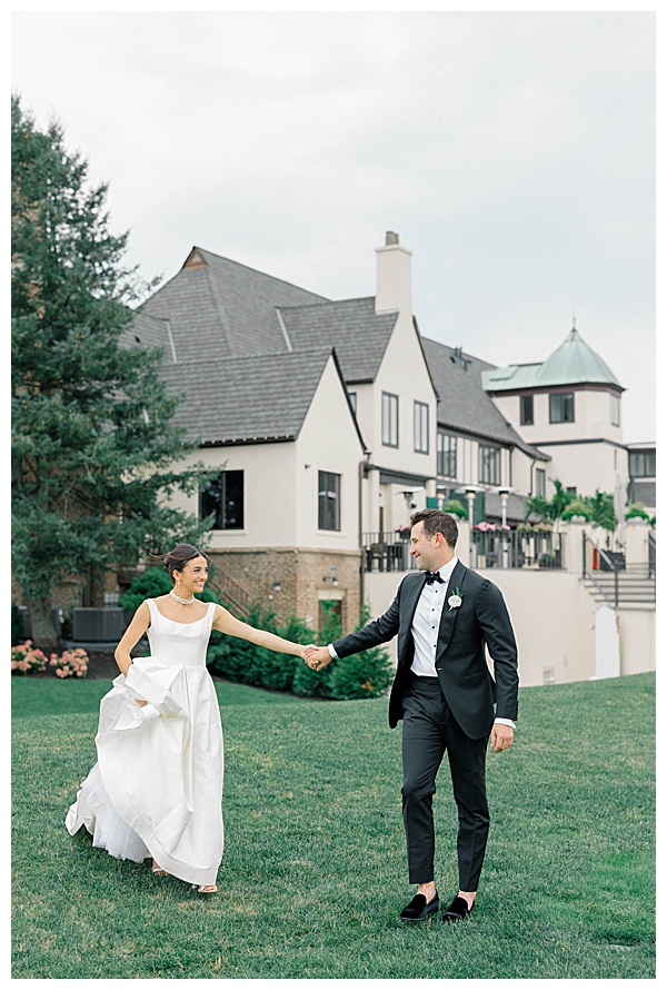Black tie bride and groom portrait during their outdoor wedding day session
