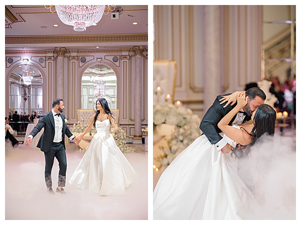 Bride and groom dancing together at Legacy Castle wedding New Jersey