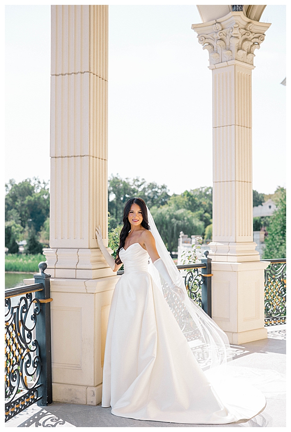 bride with columns and lake 