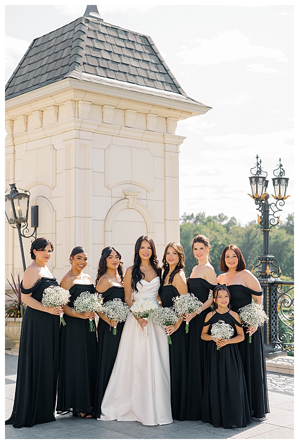 bridesmaids in black dresses