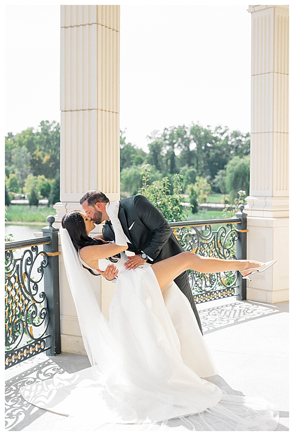 groom dips bride