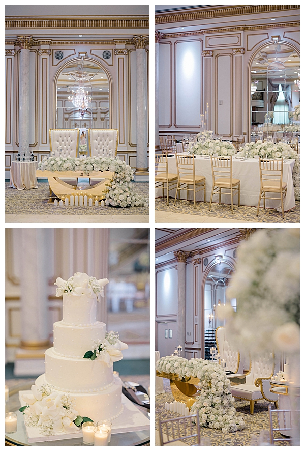 Wedding cake table detail at Legacy Castle reception New Jersey