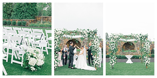 Beautiful outdoor chuppah ceremony at the black tie wedding in Eatontown NJ