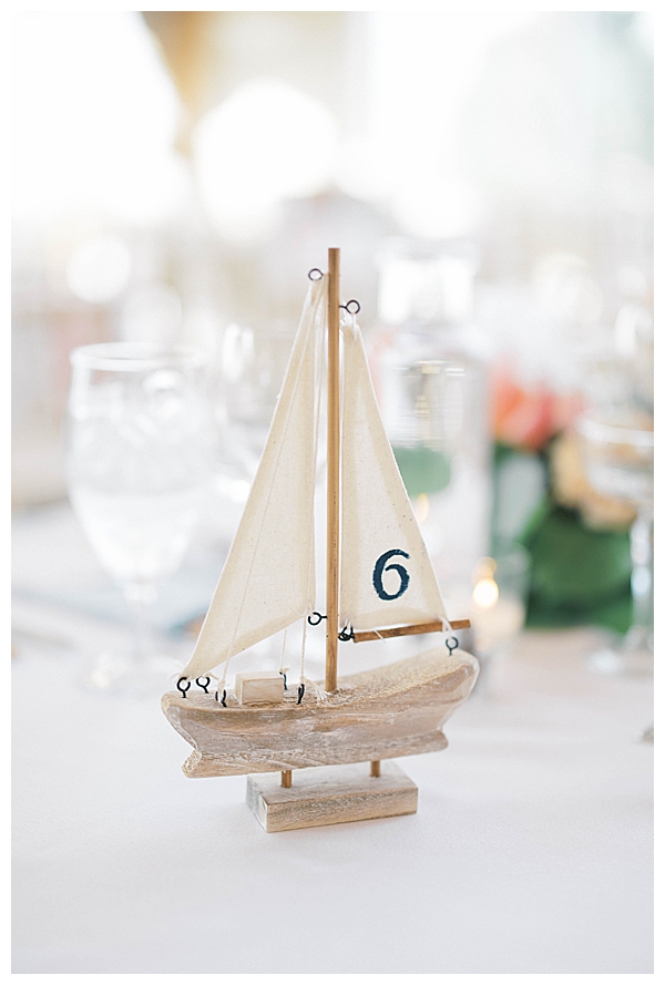 Nantucket-inspired wedding reception with blue and pink details
