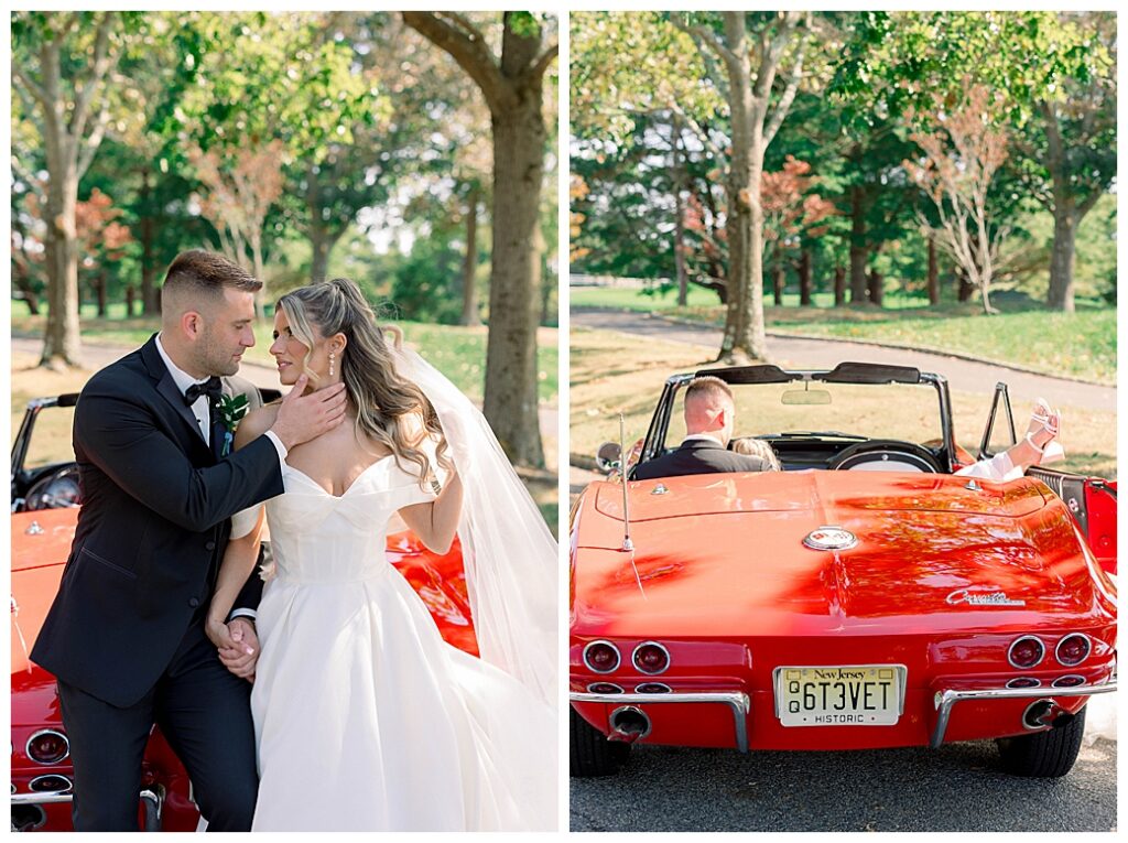 Couple portraits surrounded by warm autumn light and lush trees at a New Jersey wedding venue