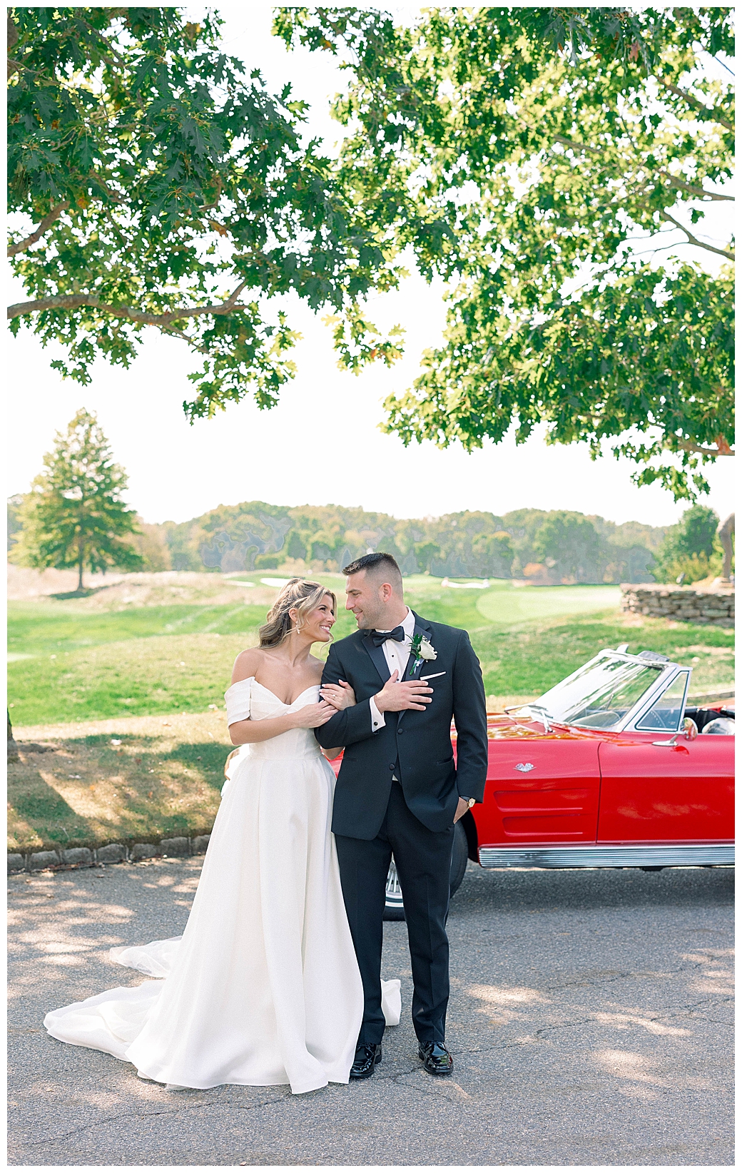 Backlit romantic portrait of bride and groom with soft glowing light at their New Jersey wedding