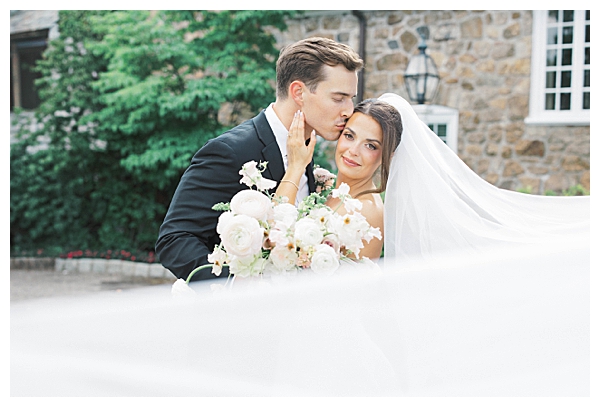 Sunset portrait of bride and groom at Fiddler’s Elbow wedding