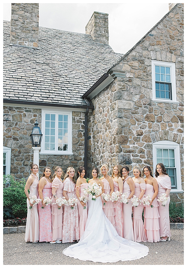Bridesmaids in blush dresses at Fiddler’s Elbow wedding