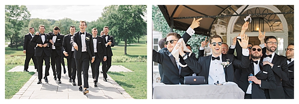 Groomsmen in black tuxedos at Fiddler’s Elbow in Bedminster NJ