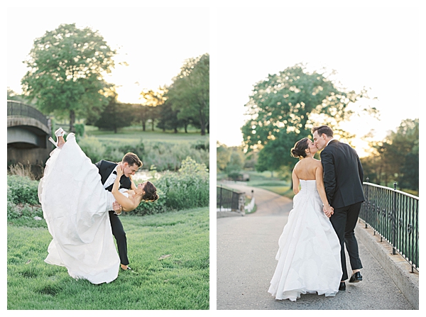Romantic sunset kiss at Fiddler’s Elbow wedding