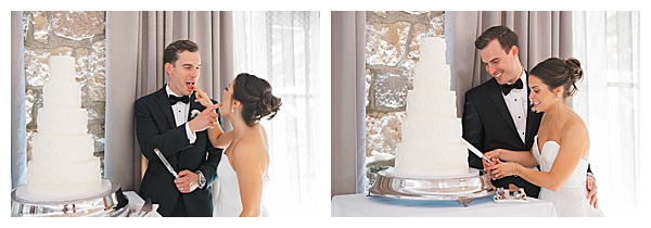 bride and groom cutting cake