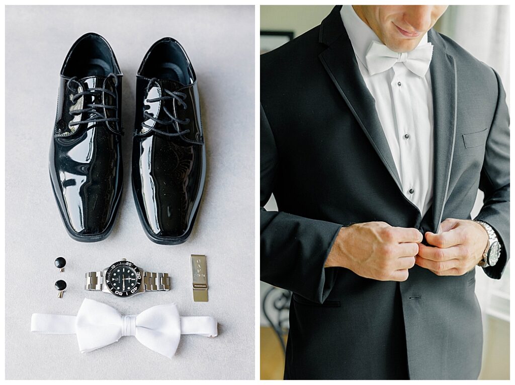 Gino getting ready on his wedding morning at The Ryland Inn