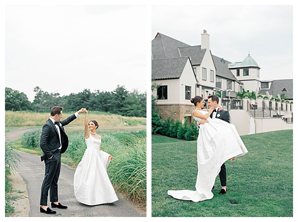 Hannah and Jake's elegant black tie wedding portrait on the venue grounds