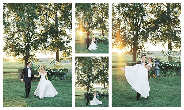glowing sunset newlyweds portraits summer wedding